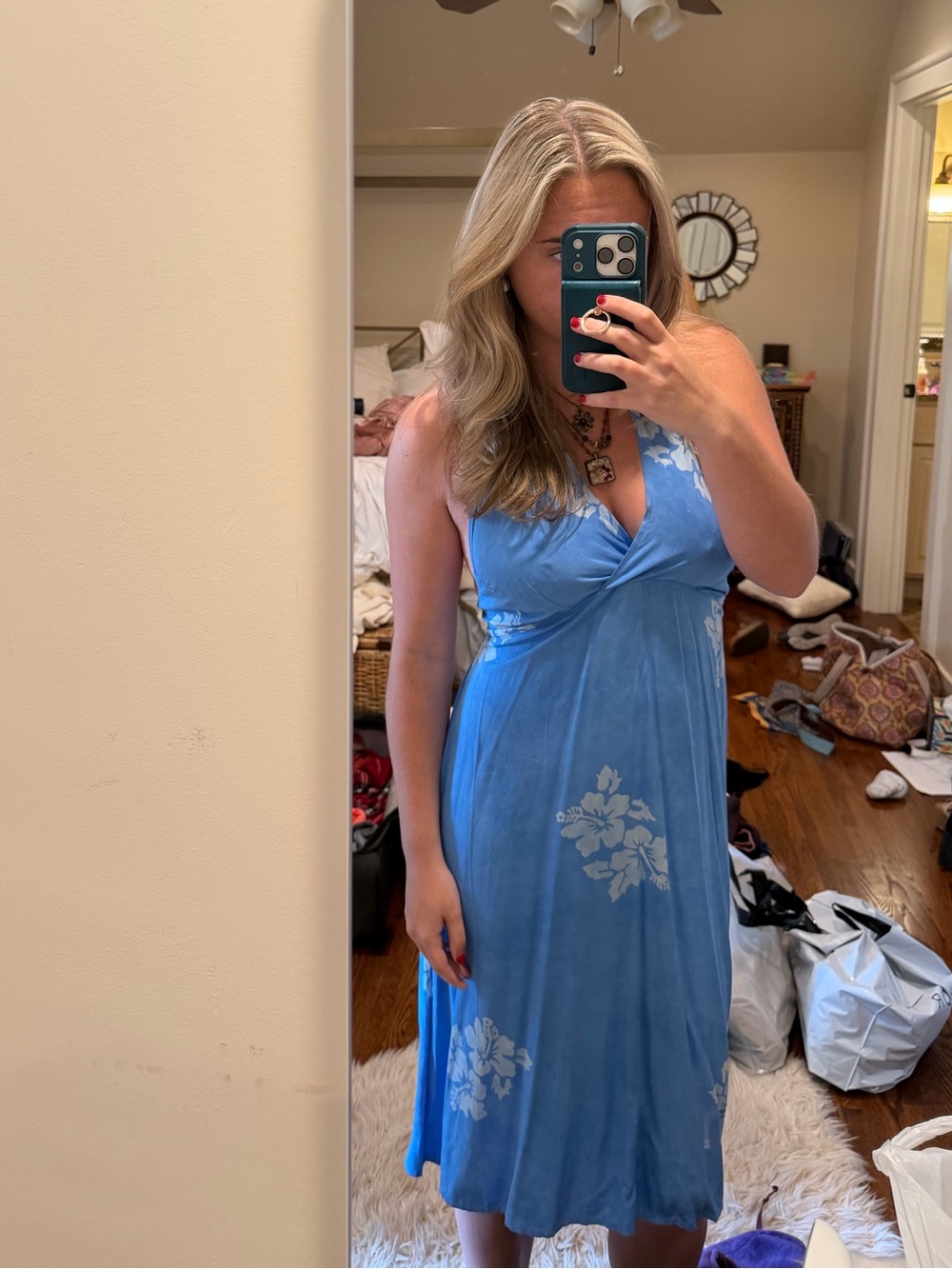 Blue Halter Neck Hawaiian Summer Dress